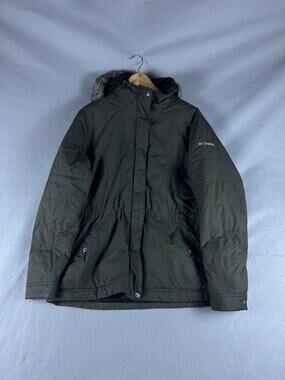 Columbia Parka Coat Womens XL Olive Green Faux Fur Trim Winter Outdoor Jacket